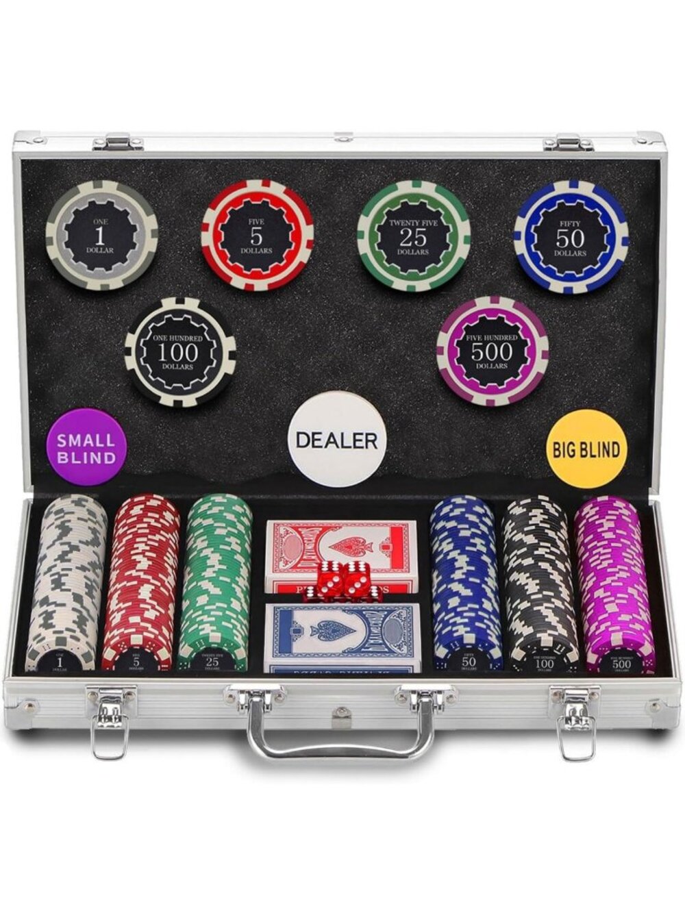 300PCS Professional Poker Chip Set with Aluminum Case, Clay Chips, Cards & Dice